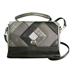Adrienne Vittadini Patchwork Shoulder Bag – Grey & Black Textured Design